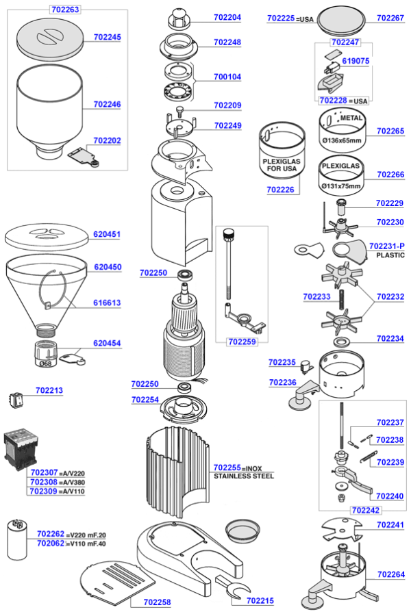 Fiorenzato - Model T48A burrs and dosage chamber parts