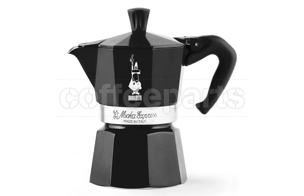 Compact Bialetti 3 Cup Moka Express, stylish black finish