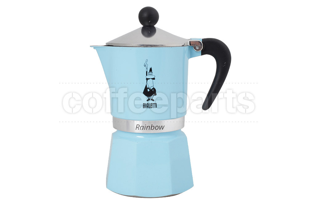 Bialetti 3 Cup Moka Rainbow Coffee Maker: Light Blue