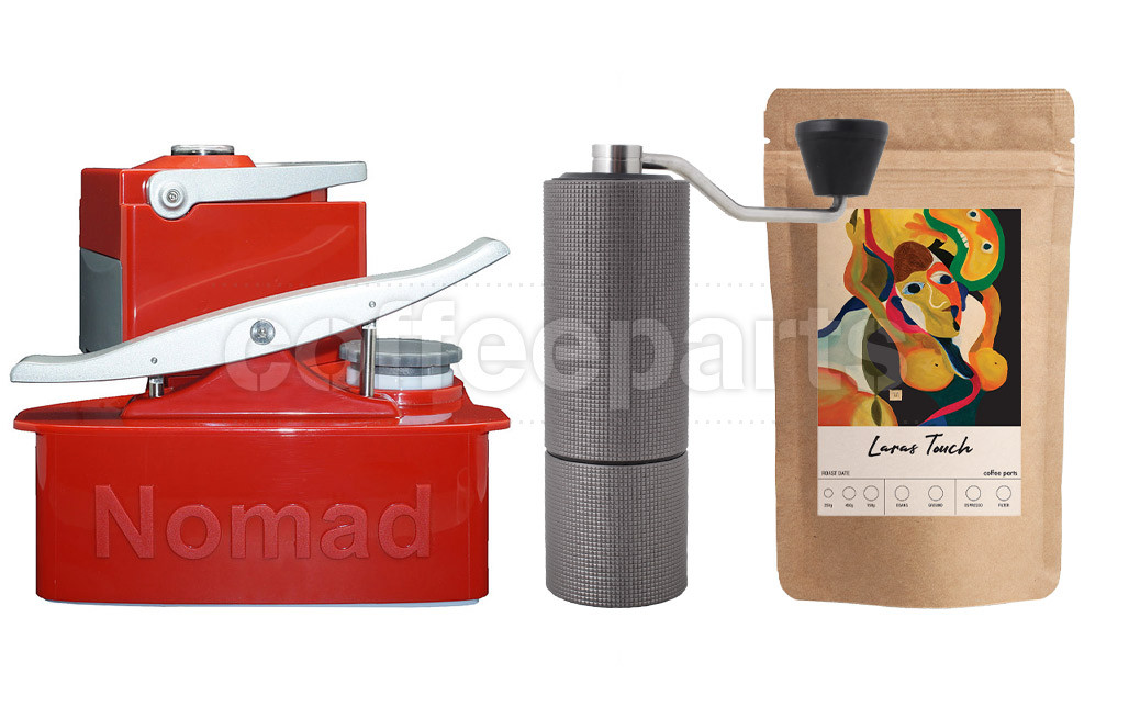 Nomad Camping kit inc Nomad, Timemore C2 Grinder and 250g Coffee: Red