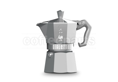 Bialetti 3 Cup Moka Exclusive, polished silver coffee maker.