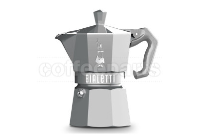 Bialetti 6 Cup Moka Exclusive, elegant silver stovetop brewer.