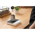 Acaia Pearl Coffee Scale: White displayed next to brewing coffee setup.  